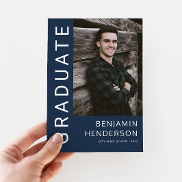 ネイビモダンーブルー写真卒業 案内状