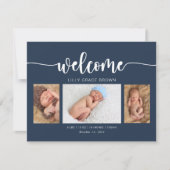 ネイビモダンーブルー写真誕生のお知らせカード サンキューカード (正面)