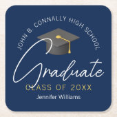 ネイビモダンーブルー卒カスタム業卒業会 スクエアペーパーコースター (正面)