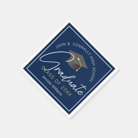 ネイビモダンーブルー卒カスタム業卒業会 スタンダードカクテルナプキン (角)