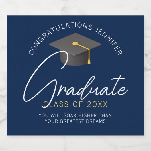 ネイビモダンーブルー卒カスタム業卒業会 スパークリングワインラベル (シングルラベル)