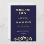 ネイビモダンーブルー卒業パーティー招待状 案内状 (裏面)