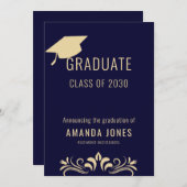 ネイビモダンーブルー卒業パーティー招待状 案内状 (正面/裏面)