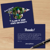 ネイビモダンーブルー卒業型フォトコラージュ サンキューカード