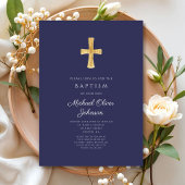 ネイビモダンーブルー宗教十字少年バプテスマ 招待状