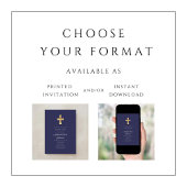 ネイビモダンーブルー宗教十字少年バプテスマ 招待状