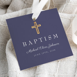 ネイビモダンーブルー宗教十字脚洗礼 フェイバータグ