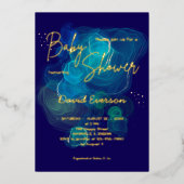 ネイビモダンーブルー実在金ゴールド 箔招待状 (正面)