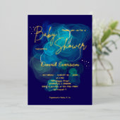 ネイビモダンーブルー実在金ゴールド 箔招待状 (立ち正面)