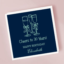 ネイビモダンーブルー応援30年誕生日ナプキン スタンダードカクテルナプキン