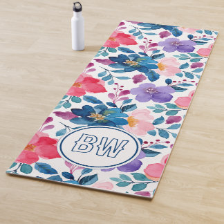 ネイビモダンーブルー書道台本イニシャル ヨガマット