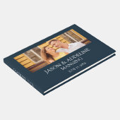 ネイビモダンーブルー白2枚の写真結婚 ゲストブック (コーナー)