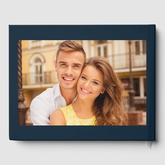 ネイビモダンーブルー白2枚の写真結婚 ゲストブック (裏面)