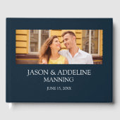 ネイビモダンーブルー白2枚の写真結婚 ゲストブック (正面)