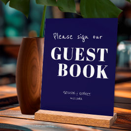 ネイビモダンーブルー結婚のサインOur Guest Book アクリルサイン