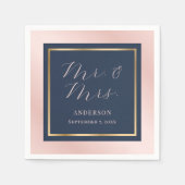 ネイビモダンーブルー赤面と金ゴールド結婚ズナプキンス スタンダードカクテルナプキン (正面)