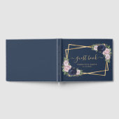 ネイビモダンーブルー赤面金ゴールドジオメト結婚リ ゲストブック (全面)