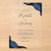 ネイビモダンーブルー金ゴールドアゲートコーナ結婚ーズ アクリル招待状 (正面)