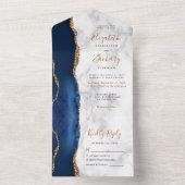 ネイビモダンーブルー金ゴールドアゲートマーブル結婚ズ オールインワン招待状 (内側)