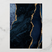 ネイビモダンーブルー金ゴールドアゲートマーブル結婚ズ 箔招待状 (裏面)