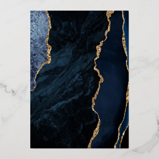 ネイビモダンーブルー金ゴールドアゲートマーブル結婚ズ 箔招待状 (裏面)