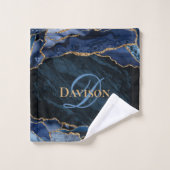 ネイビモダンーブルー金ゴールドアゲートモノグラム バスタオルセット (ウォッシュタオル)