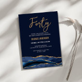 ネイビモダンーブルー金ゴールドアゲート40歳の誕生日パーティー 招待状