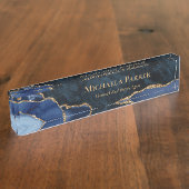 ネイビモダンーブルー金ゴールドアゲードエテ実在ート デスクネームプレート (側面)