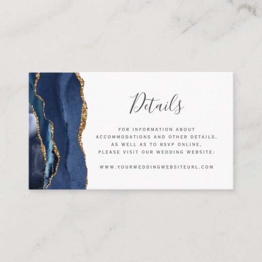 ネイビモダンーブルー金ゴールドア結婚ガテのウェブサイト エンクロージャーカード (正面)