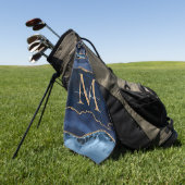 ネイビモダンーブルー金ゴールドグリッターアゲートゲーデモノグラム ゴルフタオル (グリーン)