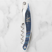 ネイビモダンーブルー金ゴールドグリッターアゲートゲーデモノグラム ソムリエナイフ (正面)