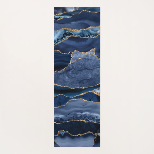 ネイビモダンーブルー金ゴールドグリッターアゲートゲーデモノグラム ヨガマット (裏面)
