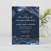 ネイビモダンーブルー金ゴールドゲートGeodeエレガントな結婚式 招待状 (スタンド正面)