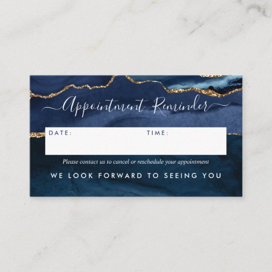 ネイビモダンーブルー金ゴールドゲートGeodeスクリプエレガントト 予約カード (正面)