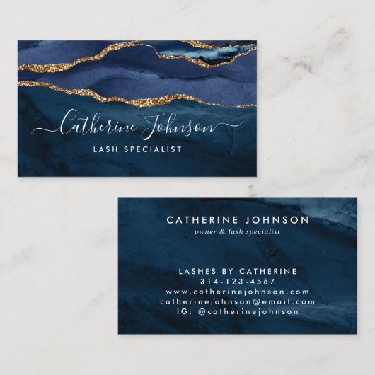 ネイビモダンーブルー金ゴールドゲートGeodeスクリプエレガントト 名刺 (正面/裏面)