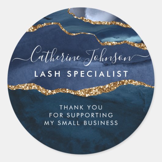 ネイビモダンーブルー金ゴールドゲートGeodeスクリプトありがとう ラウンドシール (正面)