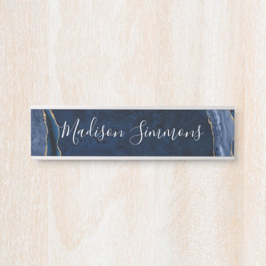 ネイビモダンーブルー金ゴールドゲートGeodeスクリプフェミニント サインプレート (正面)