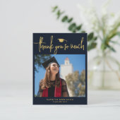 ネイビモダンーブルー金ゴールドスクリプトミニマリスト ポストカード (スタンド正面)