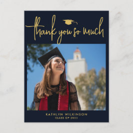 ネイビモダンーブルー金ゴールドスクリプトミニマリスト ポストカード