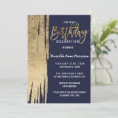 ネイビモダンーブルー金ゴールドブシンプルラッシュストローク誕生日 招待状 (スタンド正面)