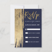 ネイビモダンーブルー金ゴールドブシンプルラッシュストロークRSVP 招待状 (正面)