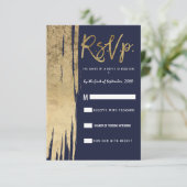 ネイビモダンーブルー金ゴールドブシンプルラッシュストロークRSVP 招待状 (スタンド正面)