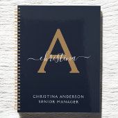 ネイビモダンーブルー金ゴールドモノグラムスクリプト名イニシャル プランナー手帳