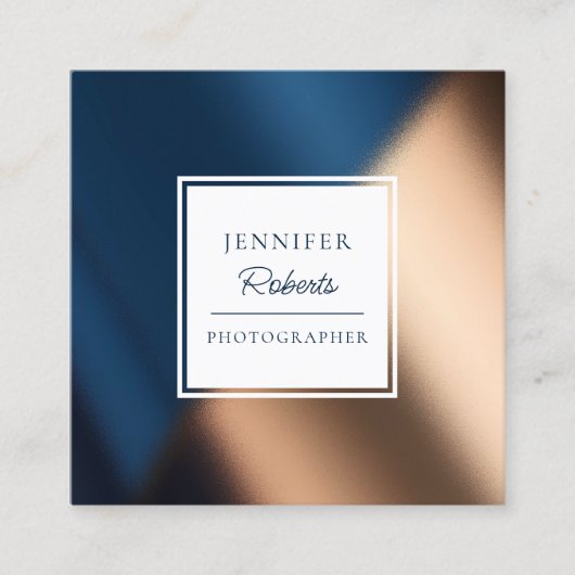 ネイビモダンーブルー金ゴールドラグジュアスタイリッシュリー スクエア名刺 (正面)