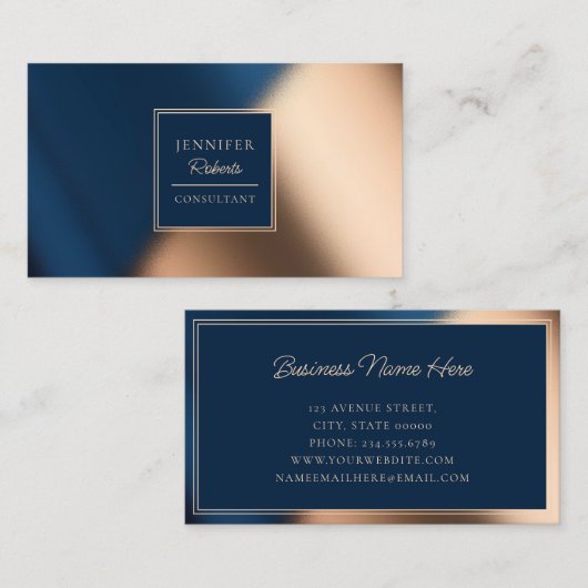 ネイビモダンーブルー金ゴールドラグジュアリースタイリッシュコンサルタント 名刺 (正面/裏面)