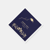 ネイビモダンーブルー金ゴールド卒業キャップ スタンダードカクテルナプキン (角)