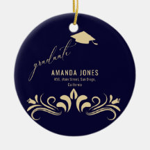 ネイビモダンーブルー金ゴールド卒業キャップ