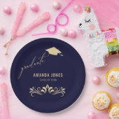 ネイビモダンーブルー金ゴールド卒業キャップ ペーパープレート (パーティー)