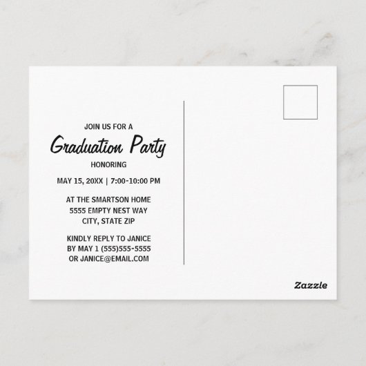 ネイビモダンーブルー金ゴールド卒業パーティー写真 ポストカード (裏面)