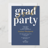ネイビモダンーブルー金ゴールド卒業パーティー招待状 招待状 (正面)